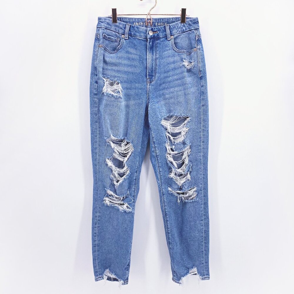 AEO Distressed Stretch Curvy Mom Jean